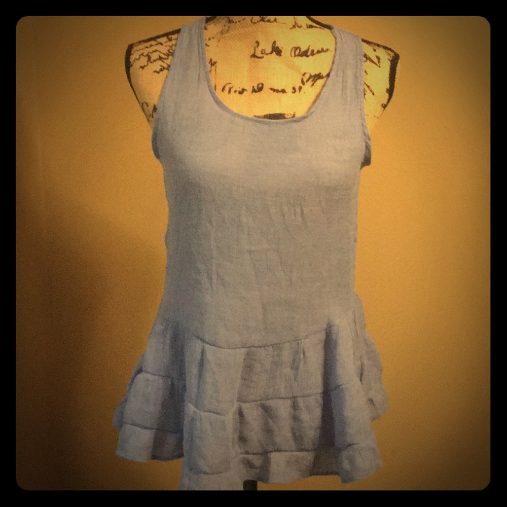 Bongo Large Blue Blouse Flare Ruffle Sleeveless